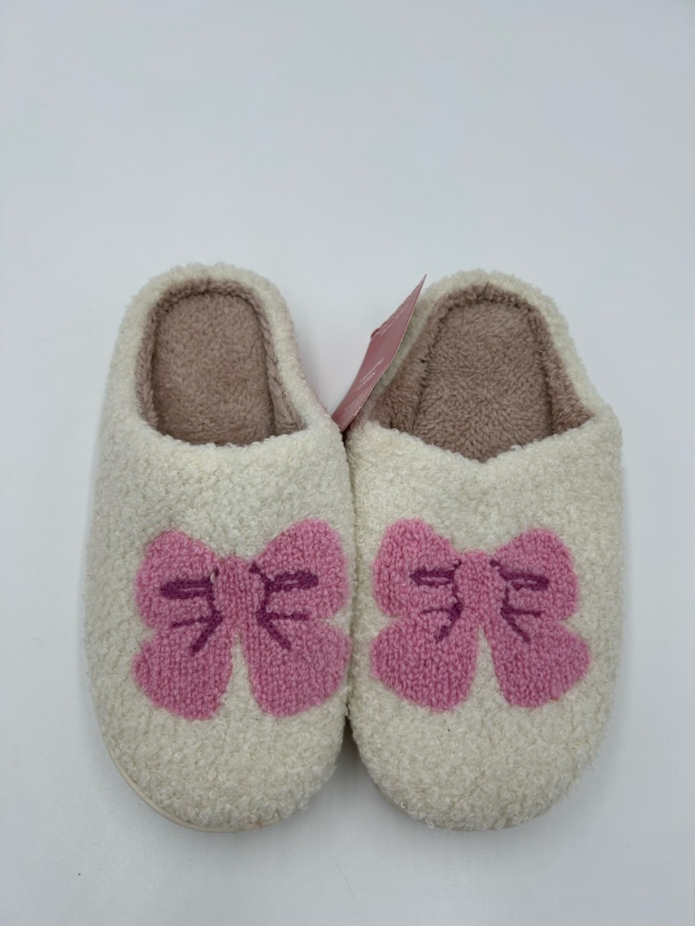 Ashland Cream Kids Slippers with Pink Bow Accent 6.5 NWT